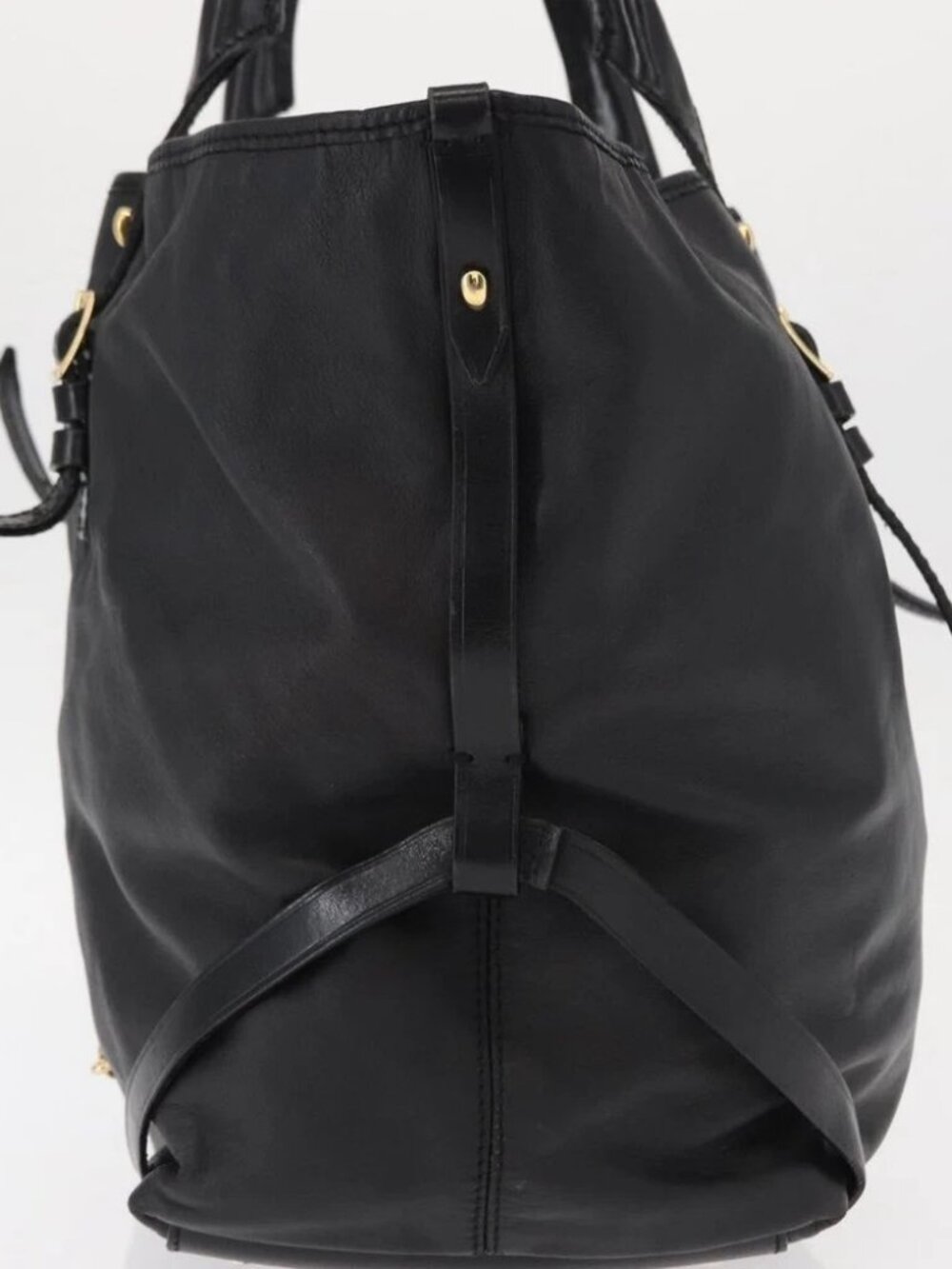 BURBERRY Tote Bag Leather Black Gold Auth - Picture 5 of 16